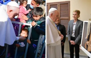 El Papa Francisco con un niño y con Anna Aristotelous. Crédito: Vatican Media. 