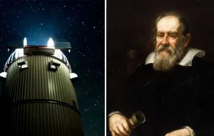 Telescopio del Observatorio Astronómico Vaticano en Arizona y retrato del siglo XV de Galileo Galilei. Crédito: Vatican Media y Dominio Público. 