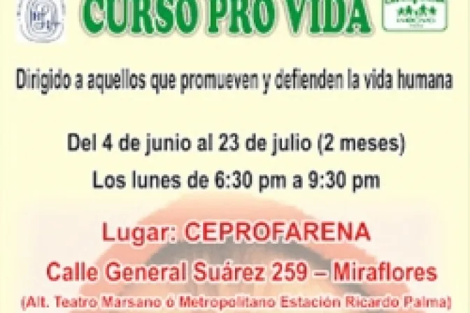 Perú: Ceprofarena anuncia curso de capacitación para promotores de la vida