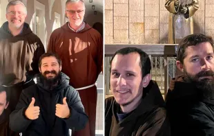 Shia LaBeouf junto a frailes capuchinos, en Italia, enero de 2022/ Crédito: Instagram de Hai Ho OFMCap 