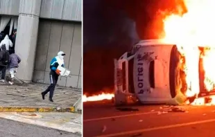 Robos e incendios de patrulleros policiales durante la protesta en Ecuador (2022). Crédito: Fiscalía de Ecuador  