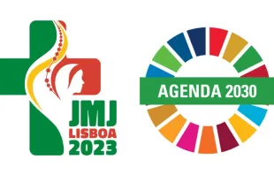 Logos de la JMJ Lisboa 2023 y de la Agenda 2030. Crédito JMJ y ONU. 
