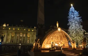 Nacimiento y árbol de Navidad en el Vaticano (2022). Crédito: Daniel Ibáñez 
