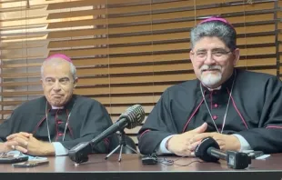 Mons. Roberto González Nieves y Mons. Alberto Figueroa Morales, en conferencia de prensa este 14 de septiembre. Crédito: Captura de video / Diócesis de Arecibo. 