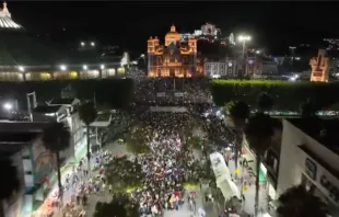 Vista aérea de los alrededores de la Basílica de Guadalupe durante la madrugada del 12 de diciembre de 2022. Crédito: Captura de video / Twitter de @Claudiashein. 