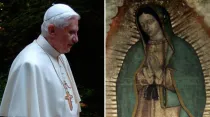 Benedicto XVI. Crédito: Vatican Media / Virgen de Guadalupe. Crédito: Dominio público