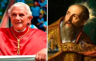 Benedicto XVI y San Agustín. Crédito: Vatican Media - Philippe de Champaigne 