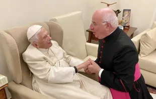 Papa Emérito Benedicto XV y Mons. Francesco Camaldo, 24 de noviembre de 2022. Crédito: Fundación vaticana Joseph Ratzinger  
