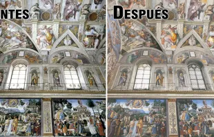 Capilla Sixtina antes y después de la instalación de la nueva planta de iluminación / Fotos: Gobernación del Estado Ciudad Vaticano 