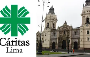 Logo de Cáritas Lima y Catedral de Lima / Crédito: Flickr de Paulo Guereta (CC BY 2.0) 