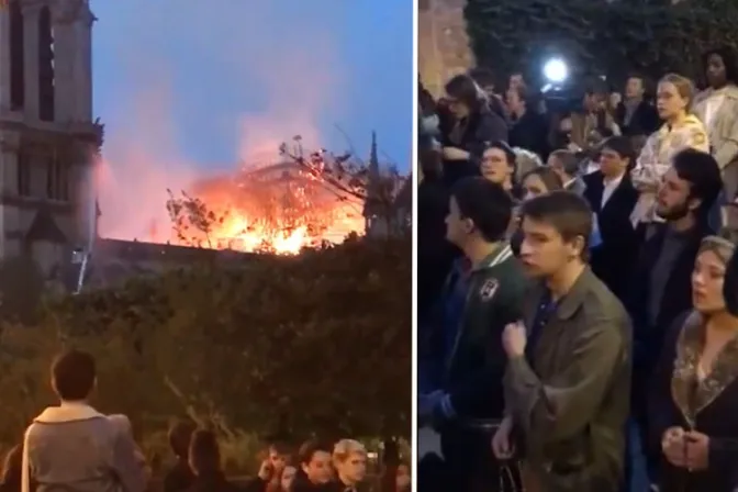 VIRAL: Franceses entonan Ave María ante Catedral de Notre Dame en llamas