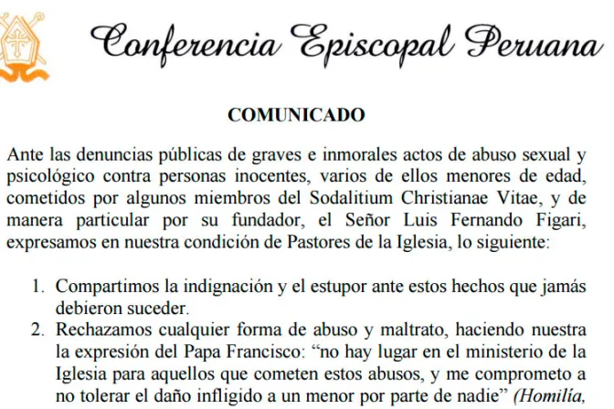 Perú: Obispos se pronuncian tras denuncias contra fundador del Sodalicio de Vida Cristiana