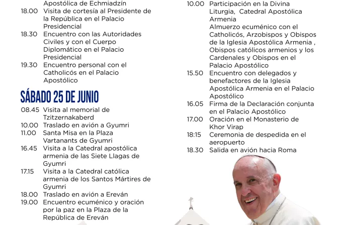 [INFOGRAFÍA] Programa del Papa Francisco para su viaje a Armenia