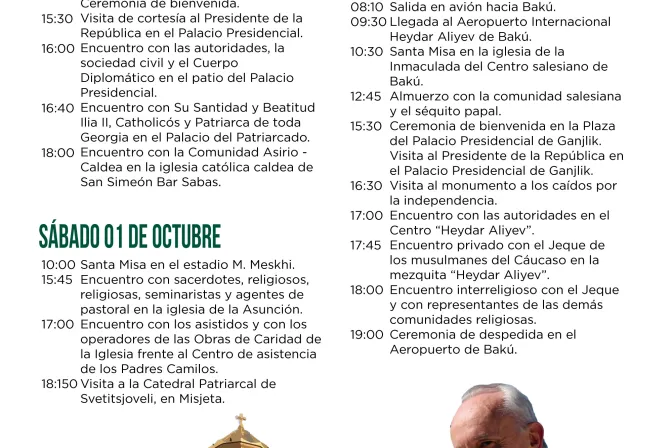 INFOGRAFÍA: Programa del viaje del Papa Francisco a Georgia y Azerbaiyán