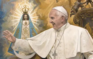 El Papa Francisco con la Virgen de Luján. Cuadro: Raúl Berzosa 