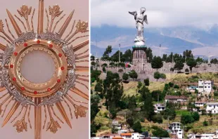 Custodia eucarística. Crédito: Giselle Vargas (ACI Prensa)  / Virgen Alada en el Cerro del Panecillo en Quito. Crédito: David Ramos (ACI Prensa) 