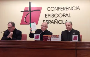 P. José María Gil Tamayo, Mons. Amadeo Rodríguez y el P. Juan Luis Martin Barrios en presentación de instrucción pastoral. Foto: ACI Prensa.  