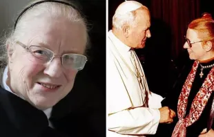 Retrato de Dagny Kjaergaard / el Papa San Juan Pablo II recibe en audiencia aDagny Kjaergaard. Crédito: Cortesía de Alan Fimister / National Catholic Register. 