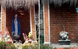 Imagen de la Virgen María destruida en Sopó (Colombia). Crédito: Cortesía 