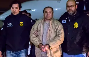 Joaquín "El Chapo" Guzmán escoltado por autoridades estadounidenses tras su extradición. Crédito: ICE / Dominio público. 