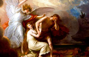 Expulsión de Adán y Eva del Paraíso. Pintura de Benjamin West (1791) 