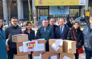 Miembros de las entidades convocantes de la protesta contra la Ley de Familias en España. Crédito: Familias Numerosas de Madrid 