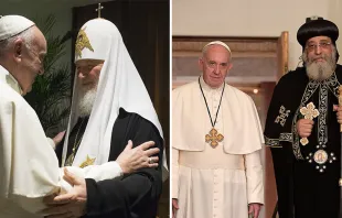 Papa Francisco junto al Patriarca Kirill de Moscú y de toda Rusia (primera fotografía) y el Papa de la Iglesia copta ortodoxa, Tawadros II (segunda fotografía) / Crédito:  L'Osservatore Romano 