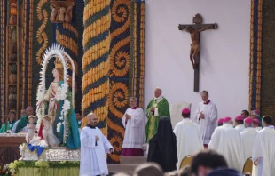 Papa Francisco preside Misa en Asunciu00f3n, Paraguay. Cru00e9dito: David Ramos, ACI Prensa. 