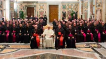 El Papa Francisco y los obispos reunidos en la Sala Clementina del Vaticano. Foto: L'Osservatore Romano