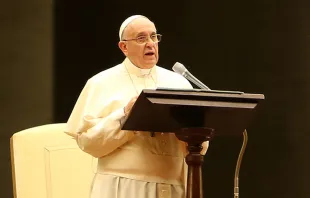 El Papa Francisco hablando. Foto: Daniel Ibáñez / ACI Prensa 