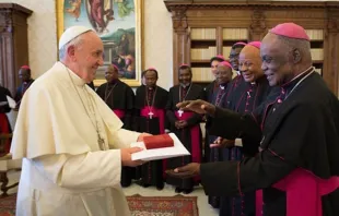 Papa Francisco y obispos de Mozambique. Foto: L'Osservatore Romano. 