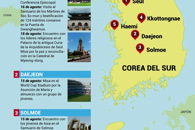 [INFOGRAFÍA] Estos son los lugares que visitará el Papa Francisco en Corea del Sur