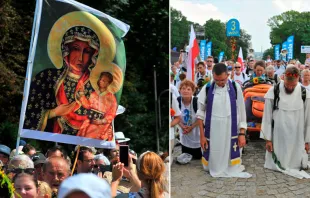 Virgen de Czestochowa y peregrinos que llegan al Santuario Mariano de Jasna Góra. Créditos: JasnaGoraNews 