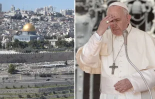 Panorama de Jerusalén. Crédito: Mercedes De La Torre. Papa Francisco. Crédito: Daniel Ibáñez / ACI Prensa. 