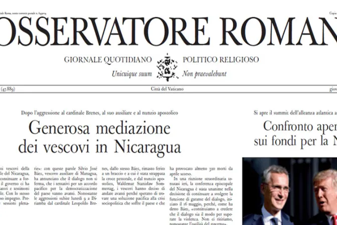 Diario del Vaticano dedica portada a agresión contra obispos en Nicaragua