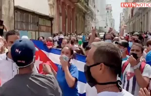 Protestas en Cuba en julio de 2021. Crédito: EWTN Noticias (Captura de video) 