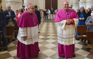 El Arzobispo Emérito de Granada, Mons. Javier Martínez, y su sucesor, Mons. José María Gil Tamayo, el día de su toma de posesión como Arzobispo Coadjutor. Crédito: Arzobispado de Granada. 