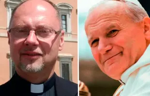 Mons. Slawomir Oder y el Papa San Juan Pablo II. Crédito: Twitter Church in Poland - Vatican Media 