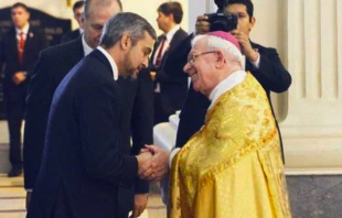 Mons. Ignacio Gogorza y presidente del Paraguay Mario Abdo Benu00edtez / Foto: Arzobispado de Asunciu00f3n y Presidencia del Paraguay 