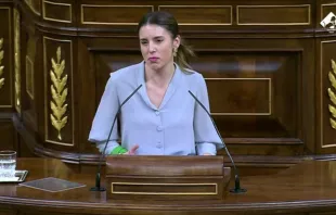 La ministra de Igualdad de Espau00f1a, Irene Montero, en el Congreso de los Diputados. Cru00e9dito: Canal Parlamentario 