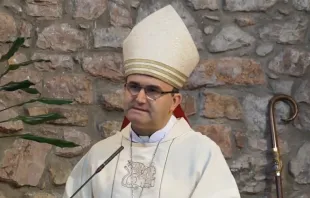 Mons. Josu00e9 Ignacio Munilla, Obispo de San Sebastiu00e1n (Espau00f1a) durante la misa de desagravio en la capilla del cementerio de Polloe. Foto: Vu00eddeo Diu00f3cesis de San Sebastiu00e1n.  