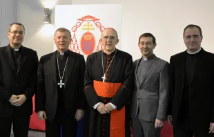 P. Santos Montoya (izq), Mons. Martu00ednez Camino, Cardenal Carlos Osoro, P. Josu00e9 Cobo, P. Jesu00fas Vidal / Foto: ArchiMadrid  