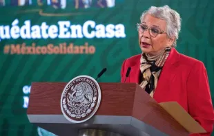 Olga Sánchez Cordero en conferencia de prensa este 26 de enero. Crédito: Gobierno de México 