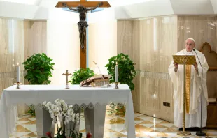 El Papa Francisco celebra la Misa en Santa Marta. Foto: Vatican Media 