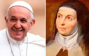 El Papa Francisco y retrato de Santa Teresa de Jesús. Foto: ACI Prensa 