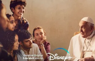 Afiche promocional del documental "Amén. Francisco responde" de Disney+. 