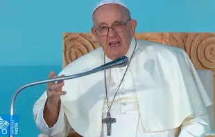 El Papa Francisco durante la ceremonia de acogida de la JMJ Lisboa 2023. Crédito: Vatican Media (captura de video) 
