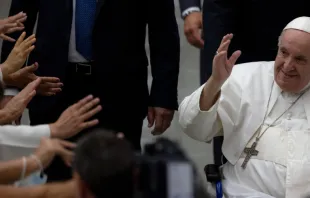 El Papa Francisco durante una audiencia general en el Aula Pablo VI, agosto de 2022. Crédito: Daniel Ibañez - ACI Prensa 