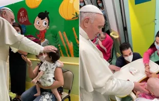 Papa Francisco durante la visita al reparto de oncologu00eda pediu00e1trica del Hospital Gemelli de Roma. Cru00e9dito: Oficina de Prensa de la Santa Sede.  