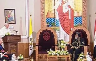 Encuentro entre el Papa Francisco y el Papa Tawadros II durante el viaje a Egipto / Foto: Captura Youtube 